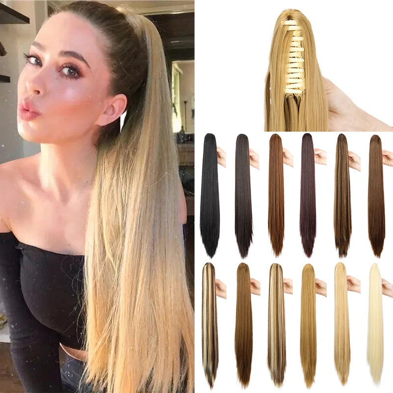 24-Inch Long Straight Claw Clip-On Ponytail Hair Extension - 1