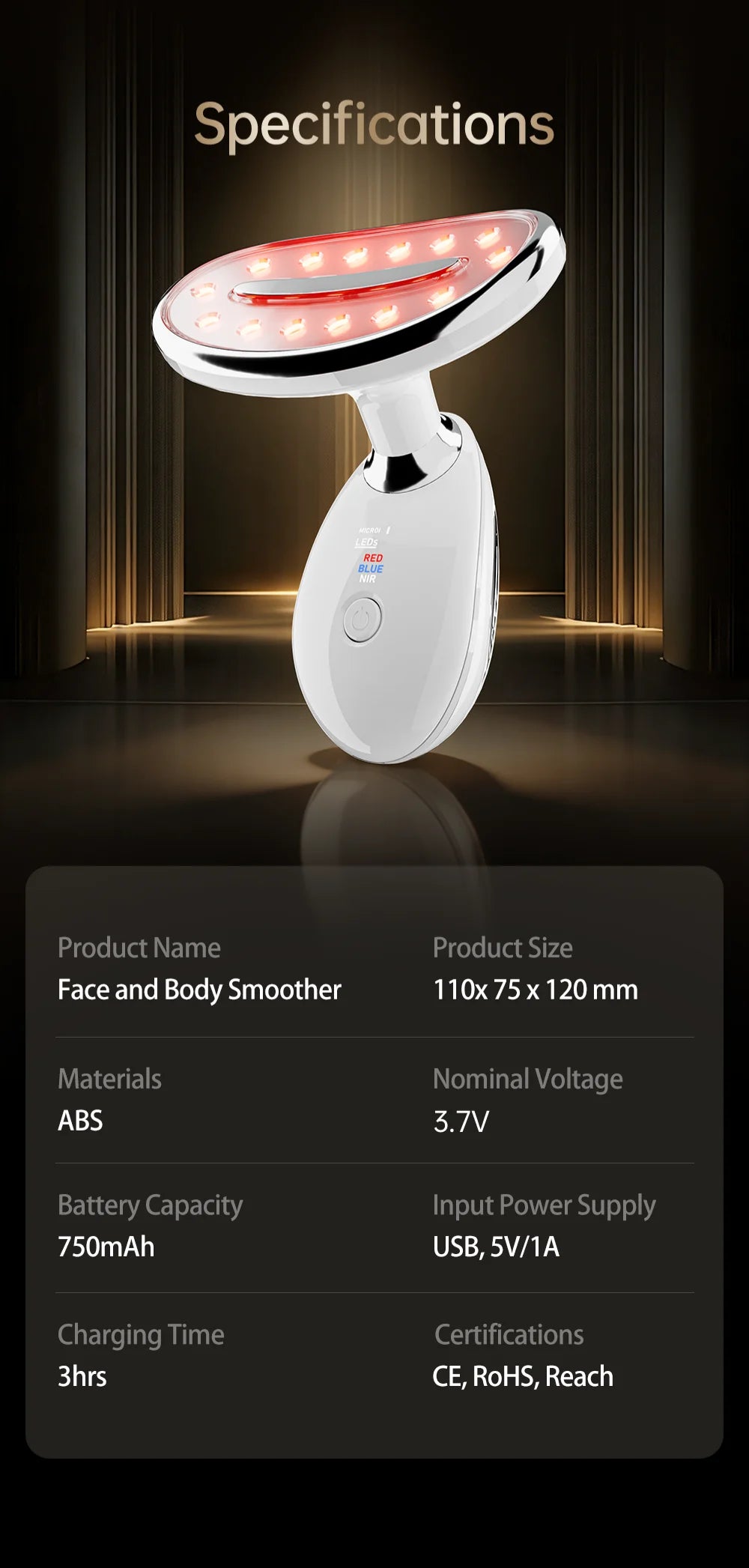 LED Facial and Body Skin Tightening and Rejuvenation Sculpting Device