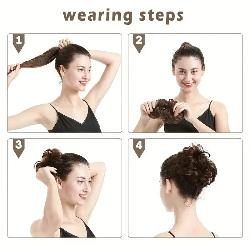 Messy Wavy Bun Hair Extension for Women Curly Chignon Hair Piece