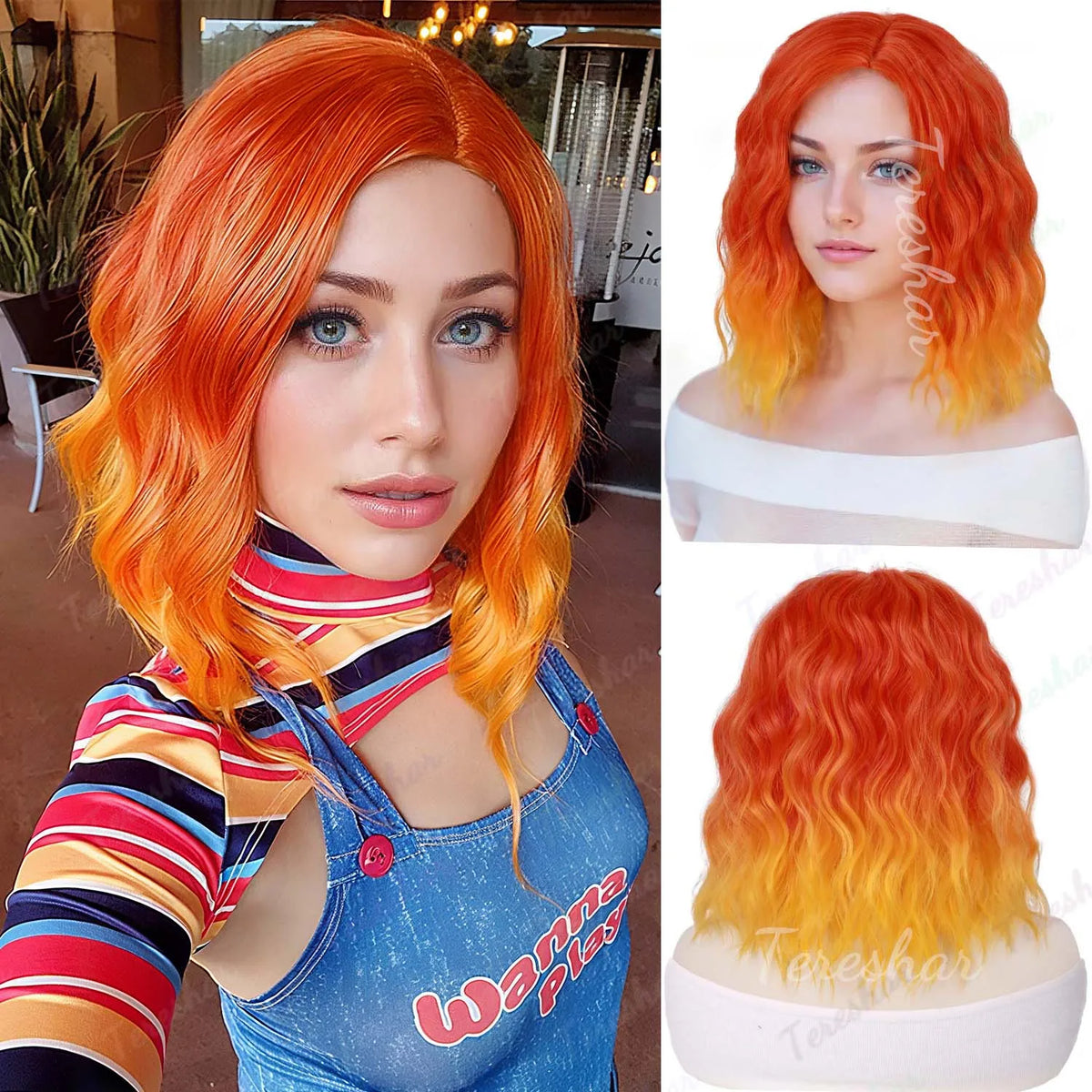 Short Curly Bob Wig for Halloween Costume and Cosplay Parties