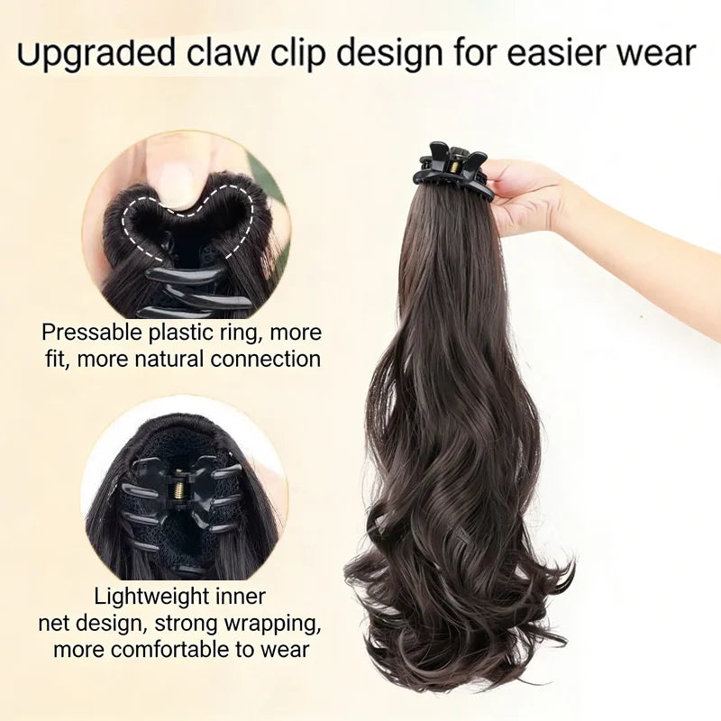 20-Inch Long Wavy Claw Clip Ponytail Extension - 3