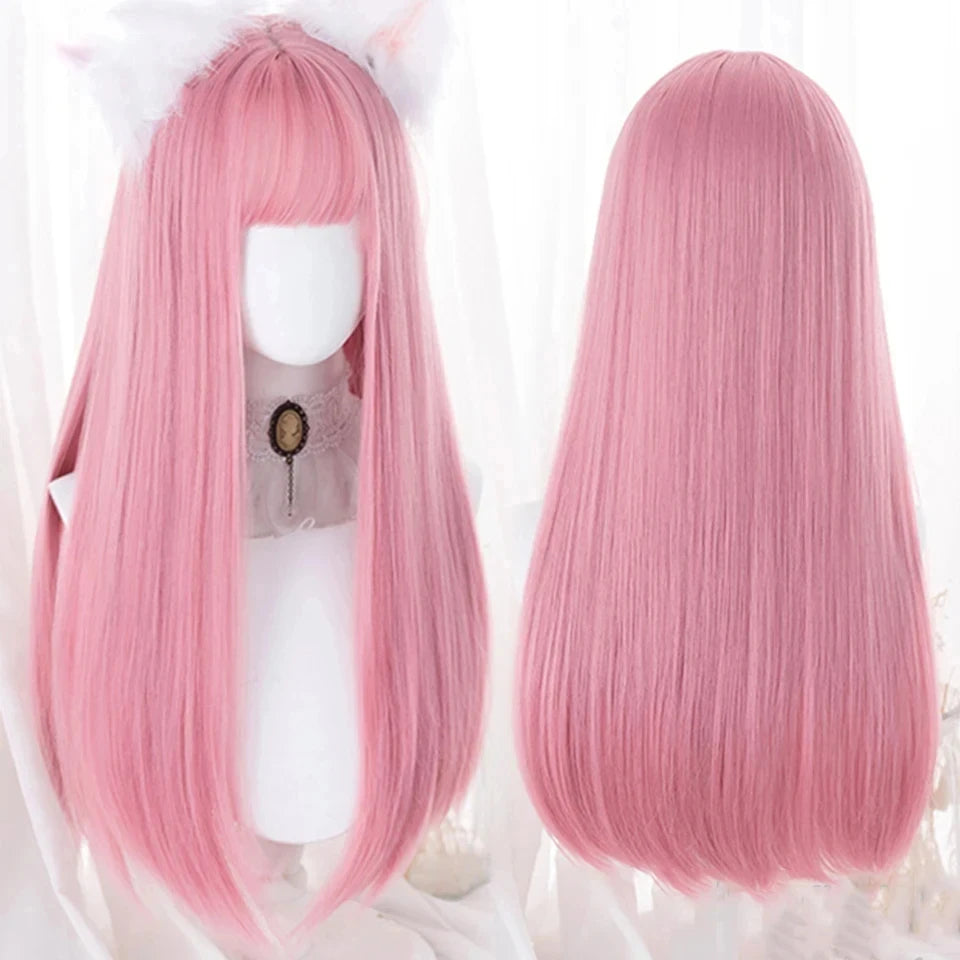 Long Straight Synthetic Wig with Bangs for Cosplay and Parties - 51