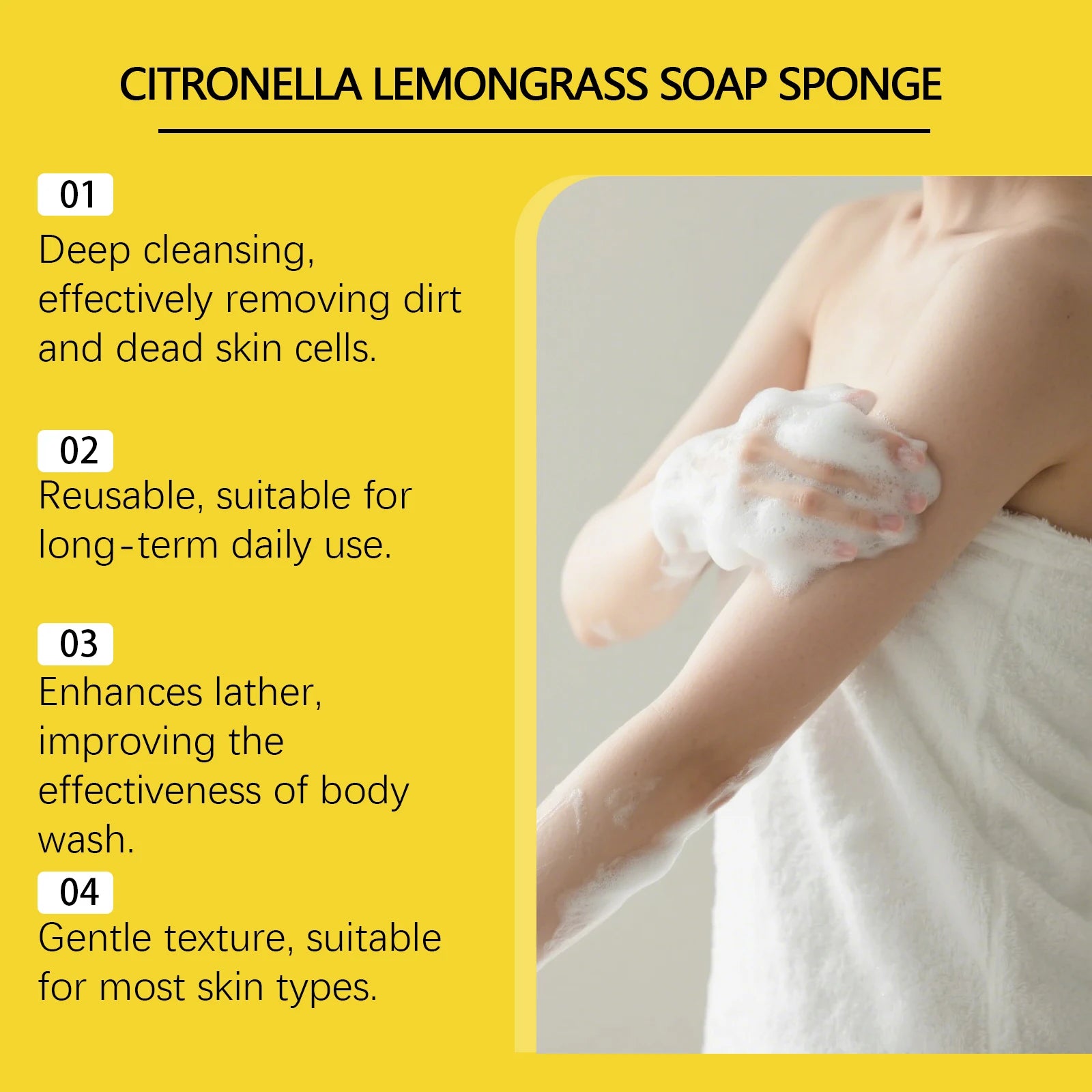 Exfoliating Lemongrass Bath Sponge for Daily Body Cleansing and Skin Care - 10