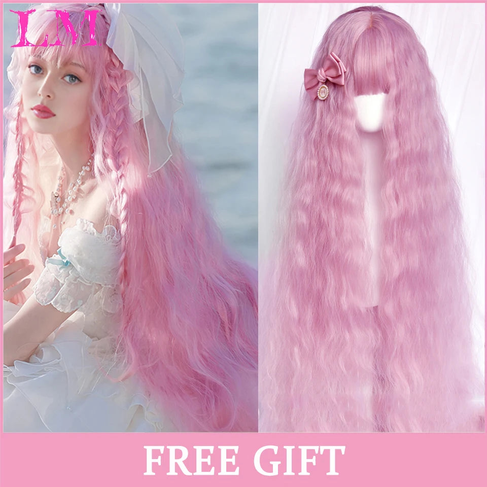 24-Inch Long Pink Cosplay Wig for Costumes