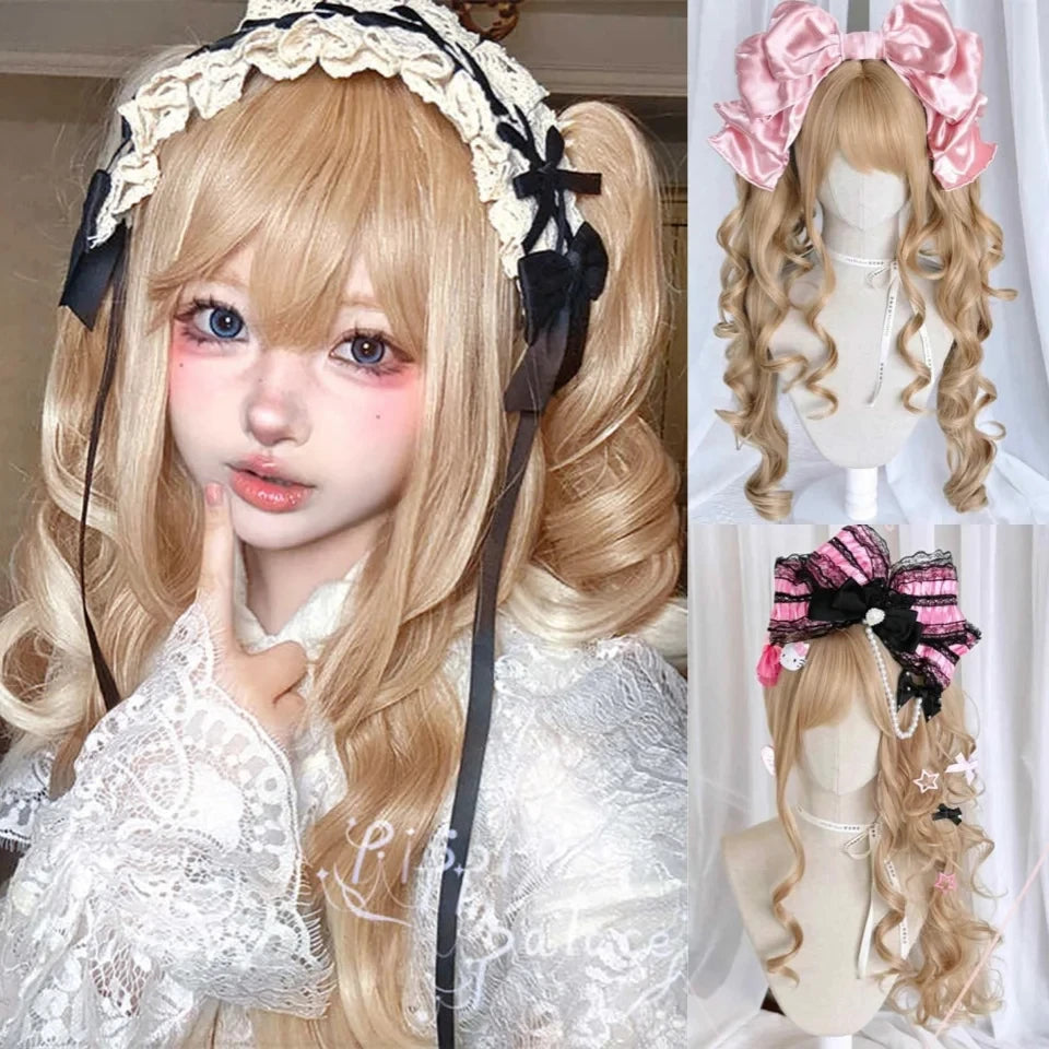 Long Wavy Blonde Cosplay Wig with Bangs