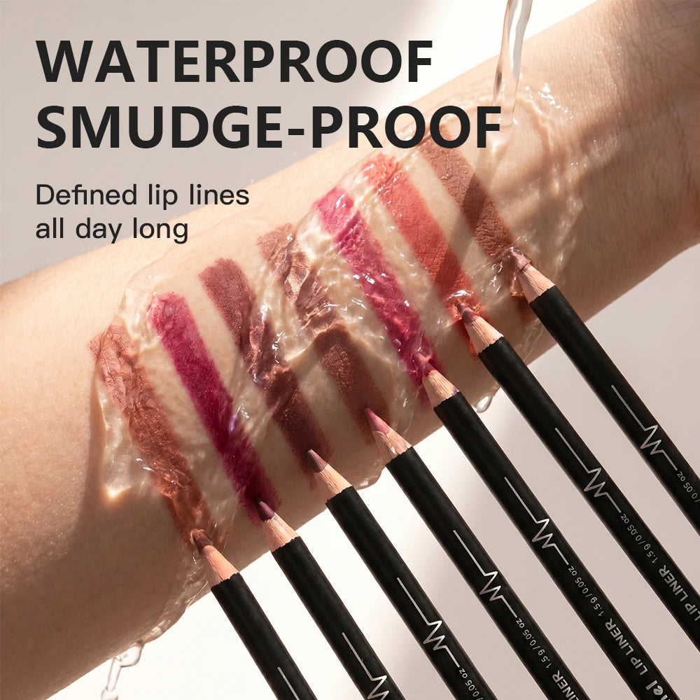 Professional 12-Color Semi-Matte Waterproof Lip Liner Pencil Set