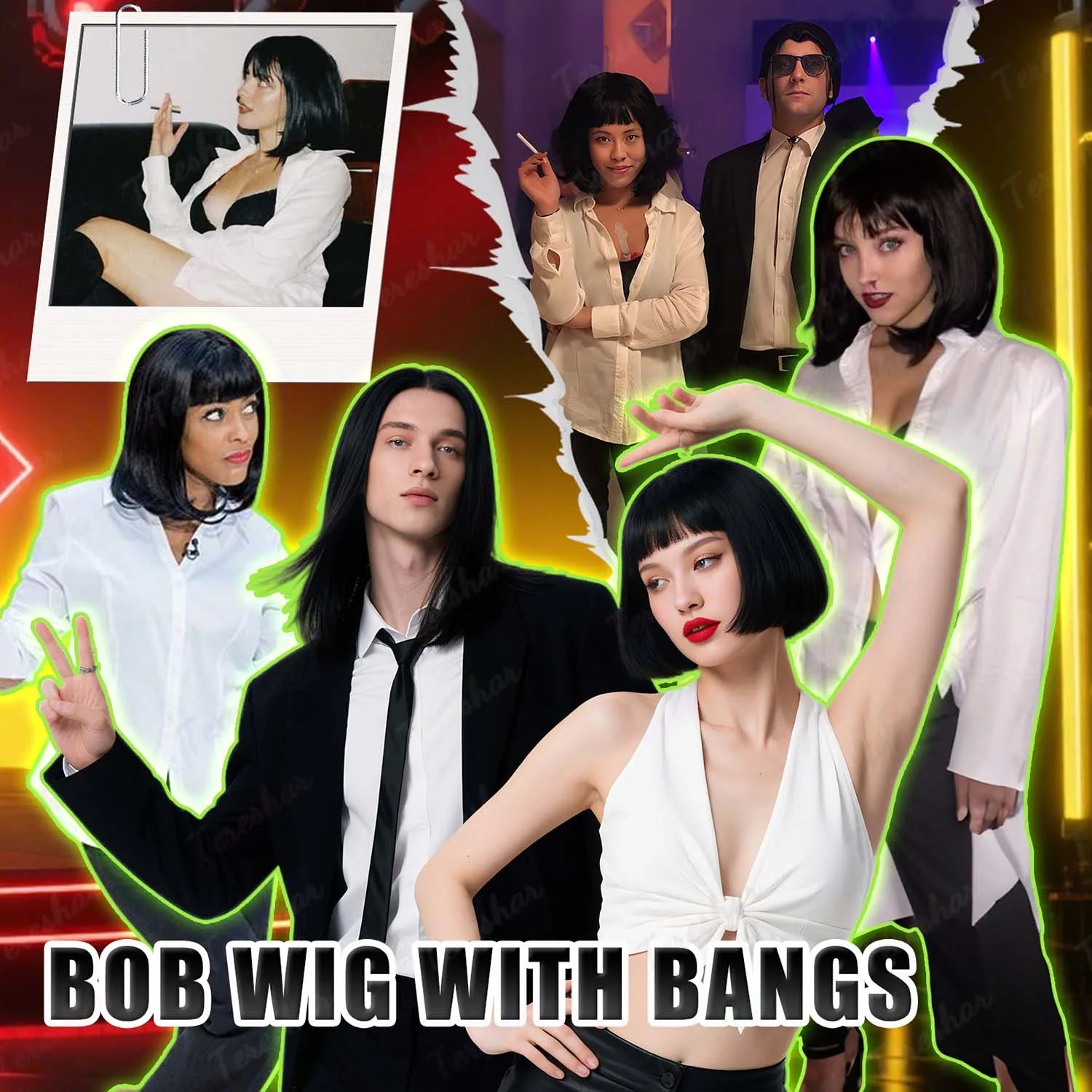 Short Black Bob Wig with Bangs for Cosplay and Daily Wear - 5