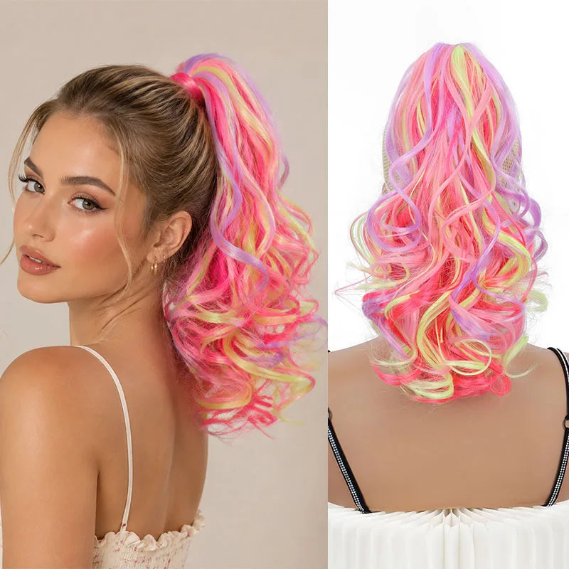 14-Inch Wavy Colorful Ponytail Claw Clip Hair Extension