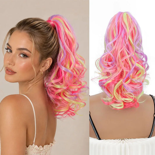 14-Inch Wavy Colorful Ponytail Claw Clip Hair Extension