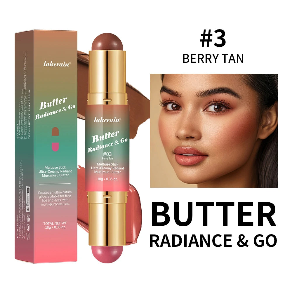Dual-Ended Creamy Bronzer and Blush Stick for Face Lips and Eyes