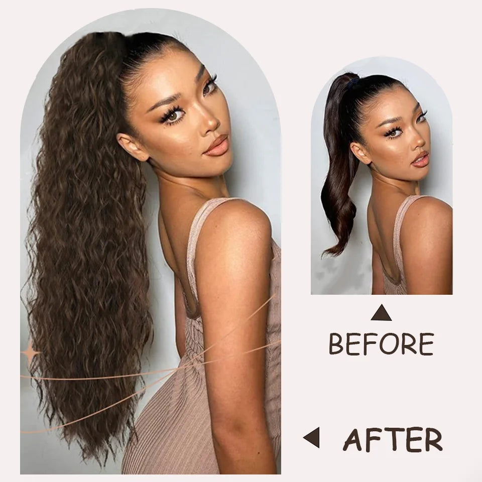 36 Inch Curly Wavy Drawstring Ponytail Extension - 4