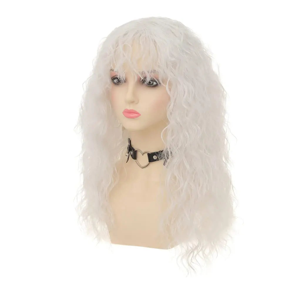 White Curly Wavy Costume Wig with Bangs for Cosplay and Halloween - 4