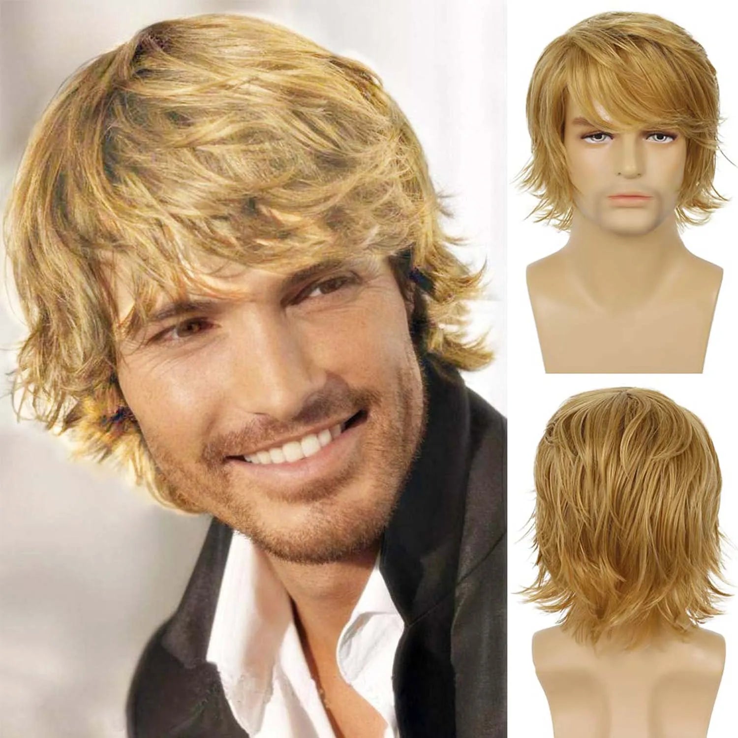 Short Curly Layered Synthetic Wig for Men Cosplay and Daily Style - 12