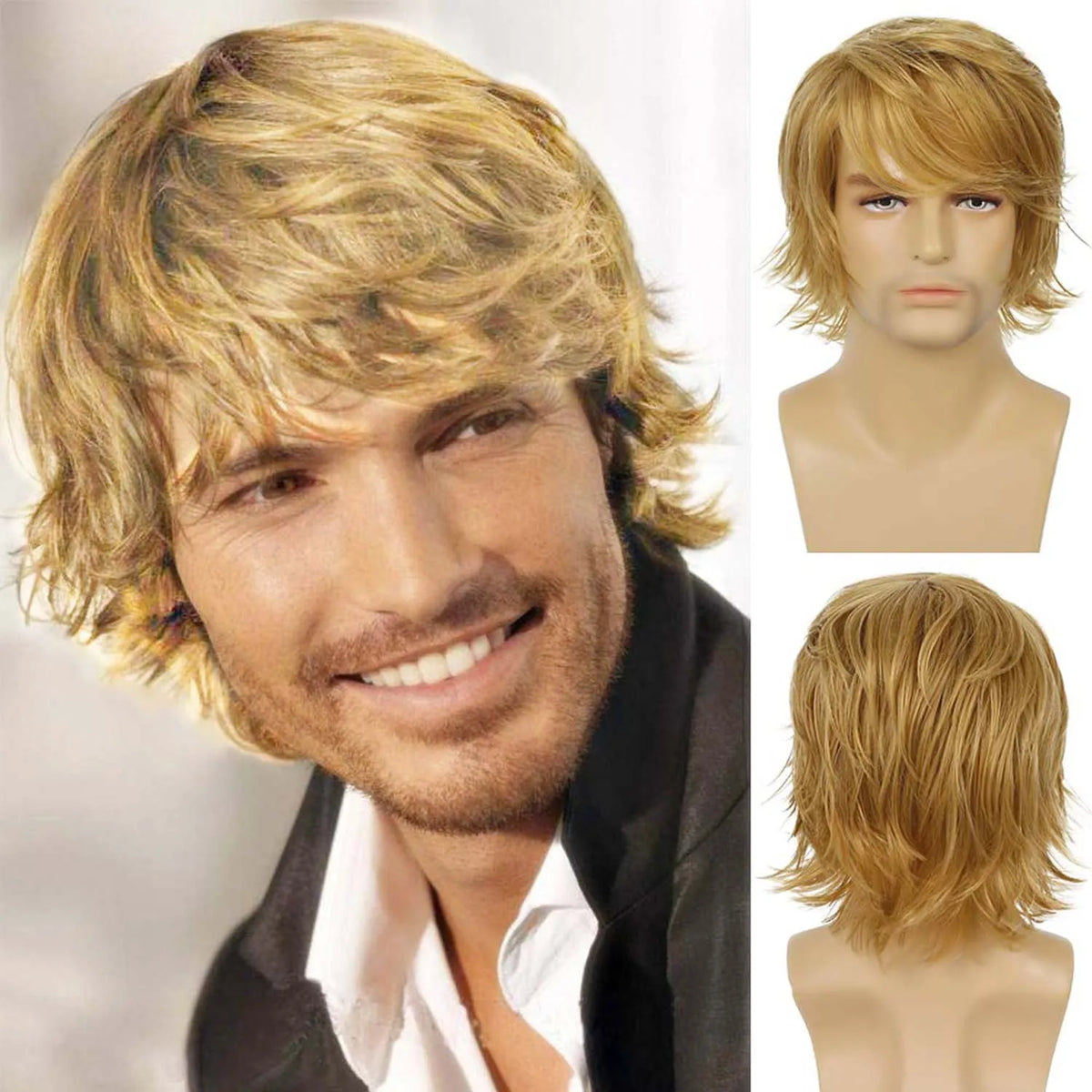 Short Curly Layered Synthetic Wig for Men Cosplay and Daily Style