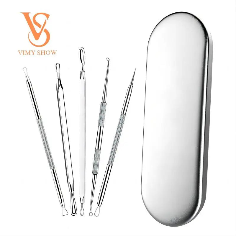Professional Stainless Steel Blackhead and Pimple Extractor Tool Kit - 1
