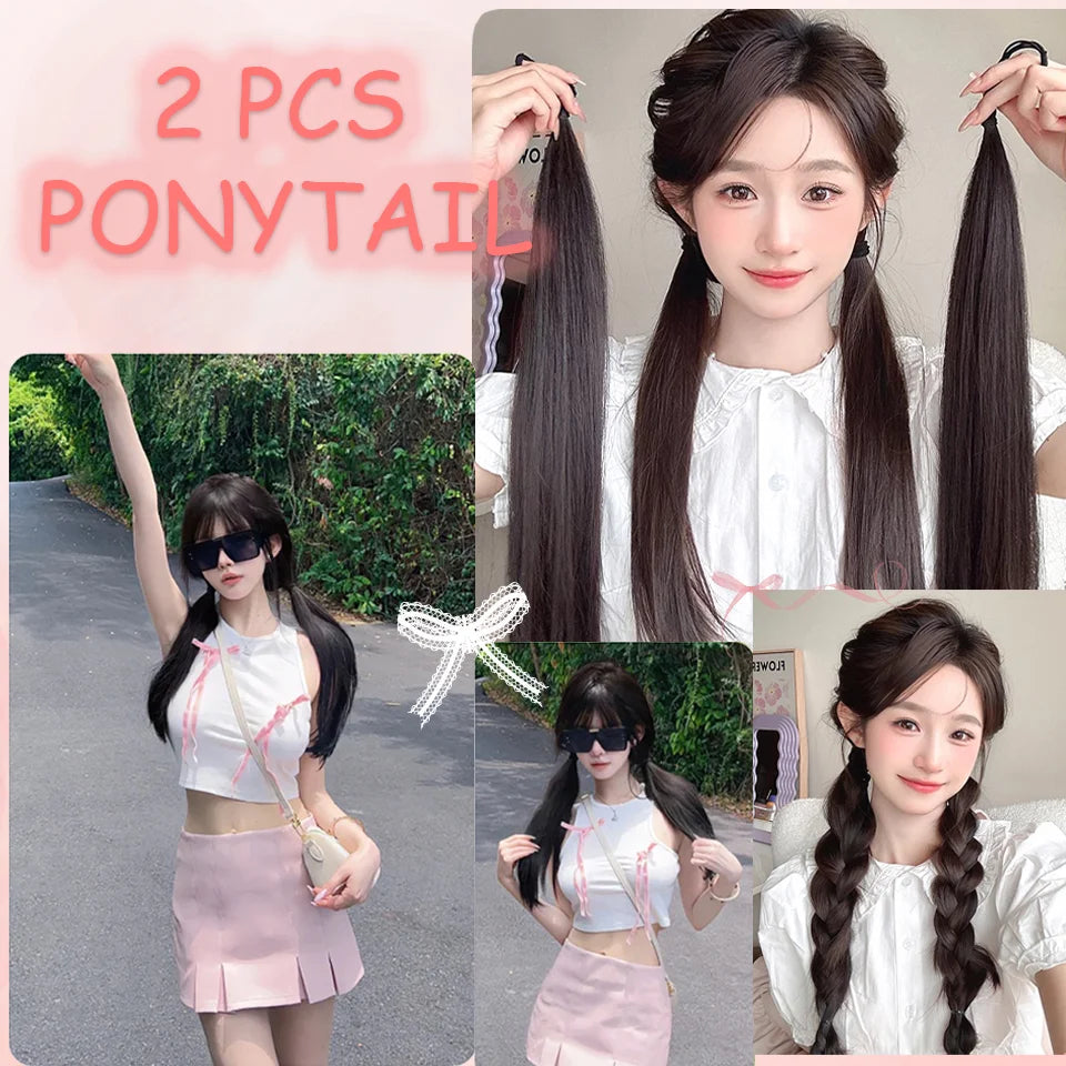 Synthetic Straight Black Ponytail Extensions for Instant Volume - 5