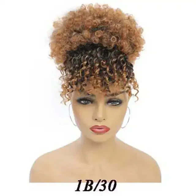 Kinky Curly Afro Puff Drawstring Ponytail with Bangs for Women