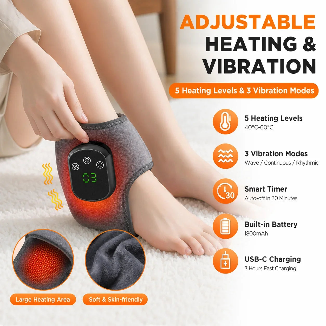 Heated Ankle Massager with Vibration for Pain Relief and Muscle Recovery - 1