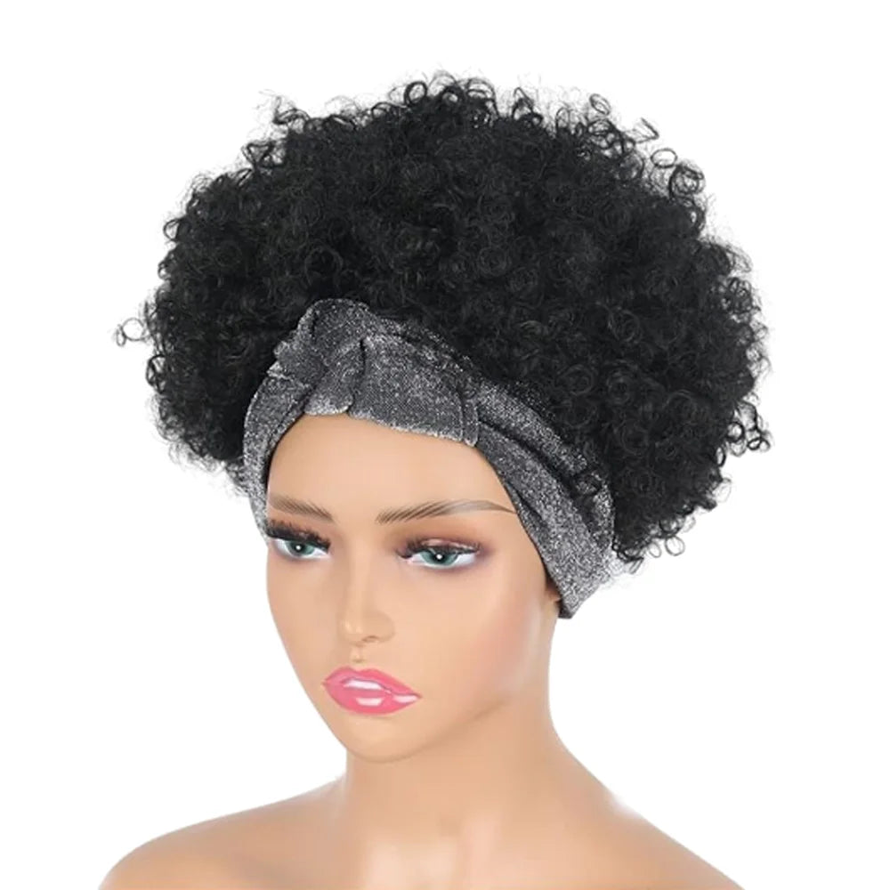 Short Kinky Curly Headband Wig for Women