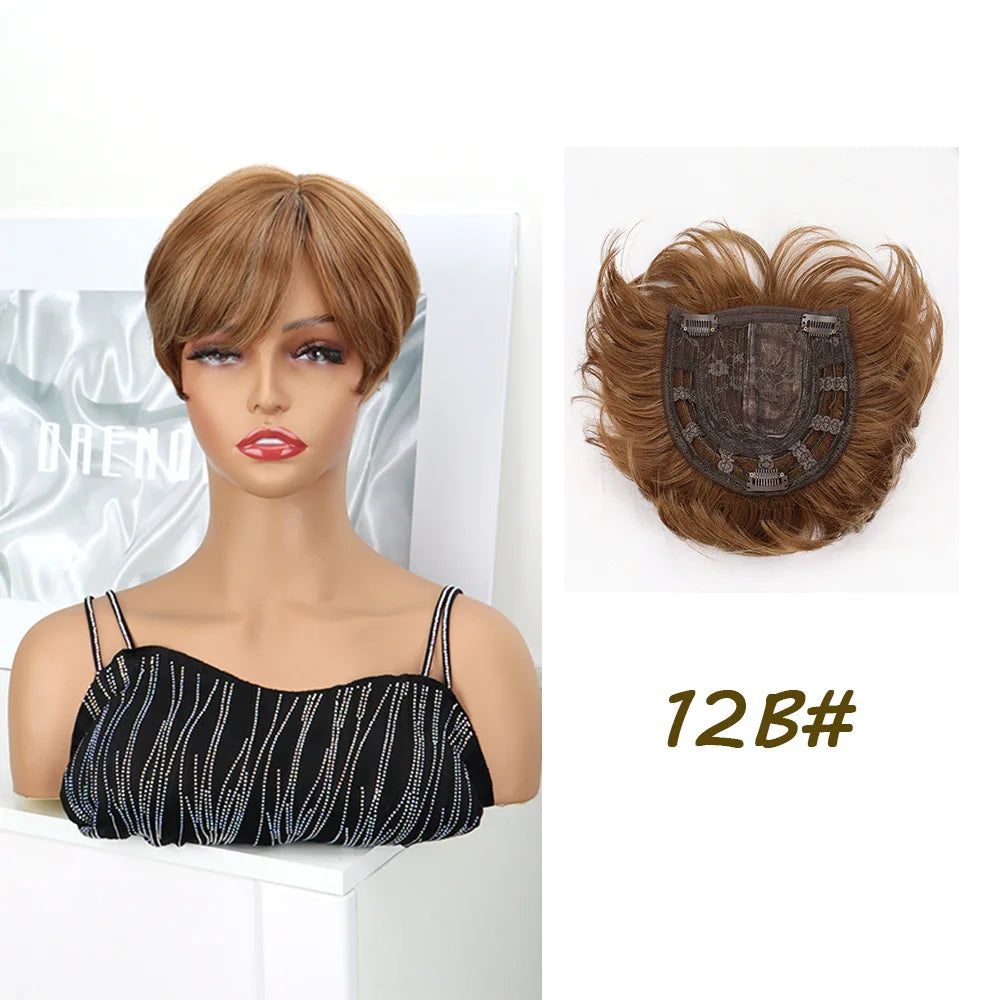 Short Fluffy Hair Topper with Bangs for Thinning Hair
