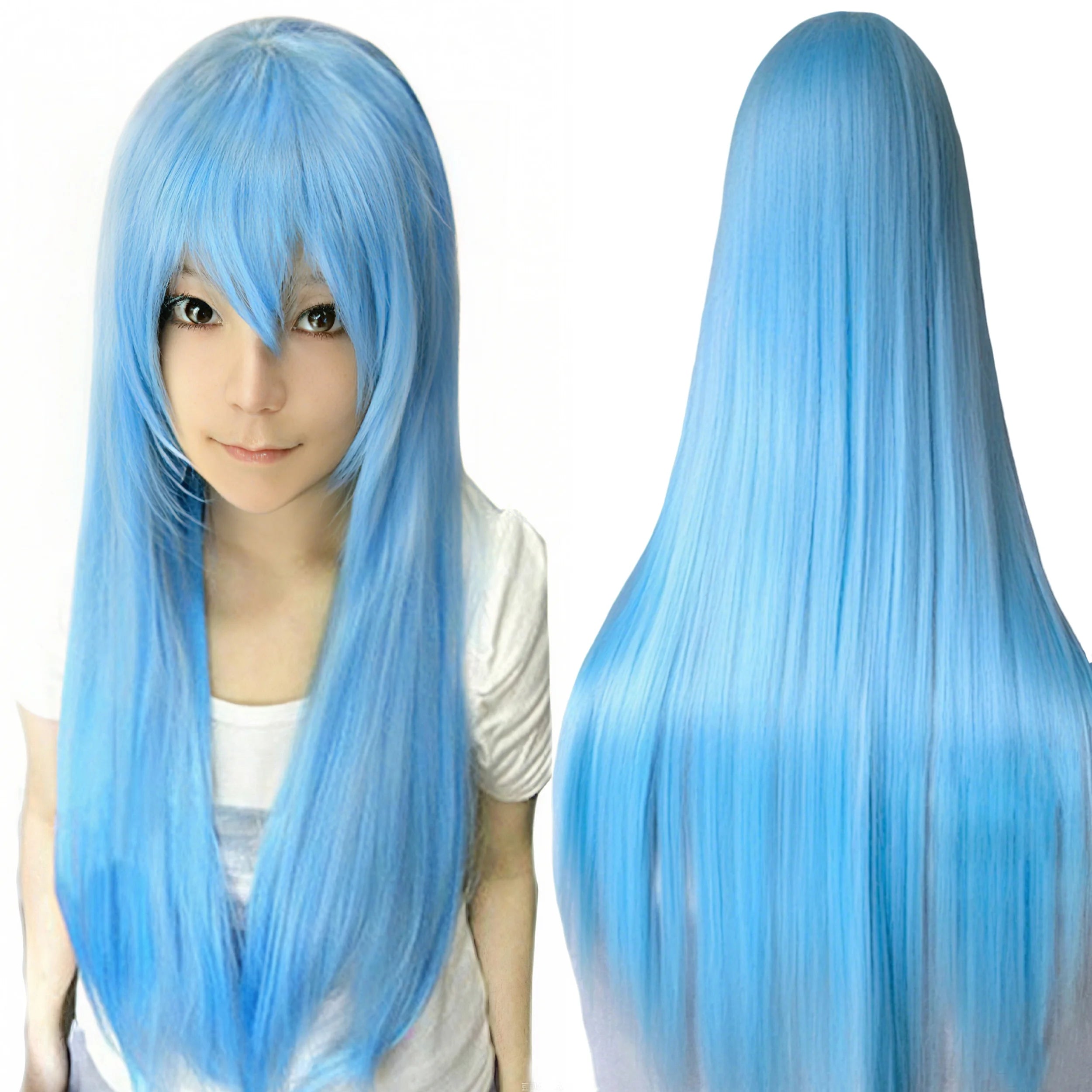 Long Straight Bright Blue Cosplay Wig for Halloween and Costume Parties - 1
