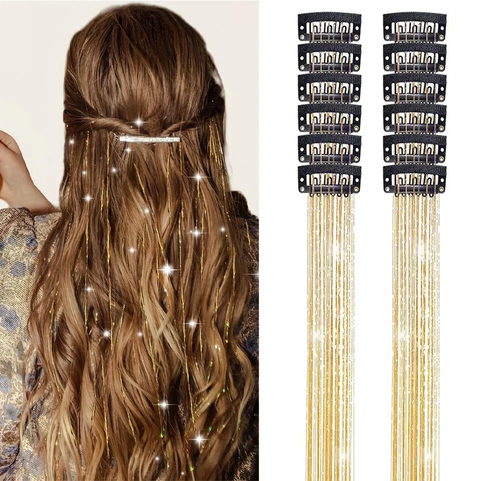 20-Inch Shiny Glitter Clip-In Hair Extensions for Parties