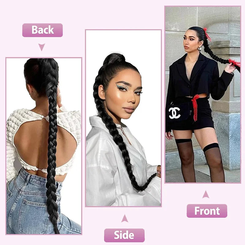 Long Straight Pre-Sectioned Braiding Ponytail Hairpiece for Women