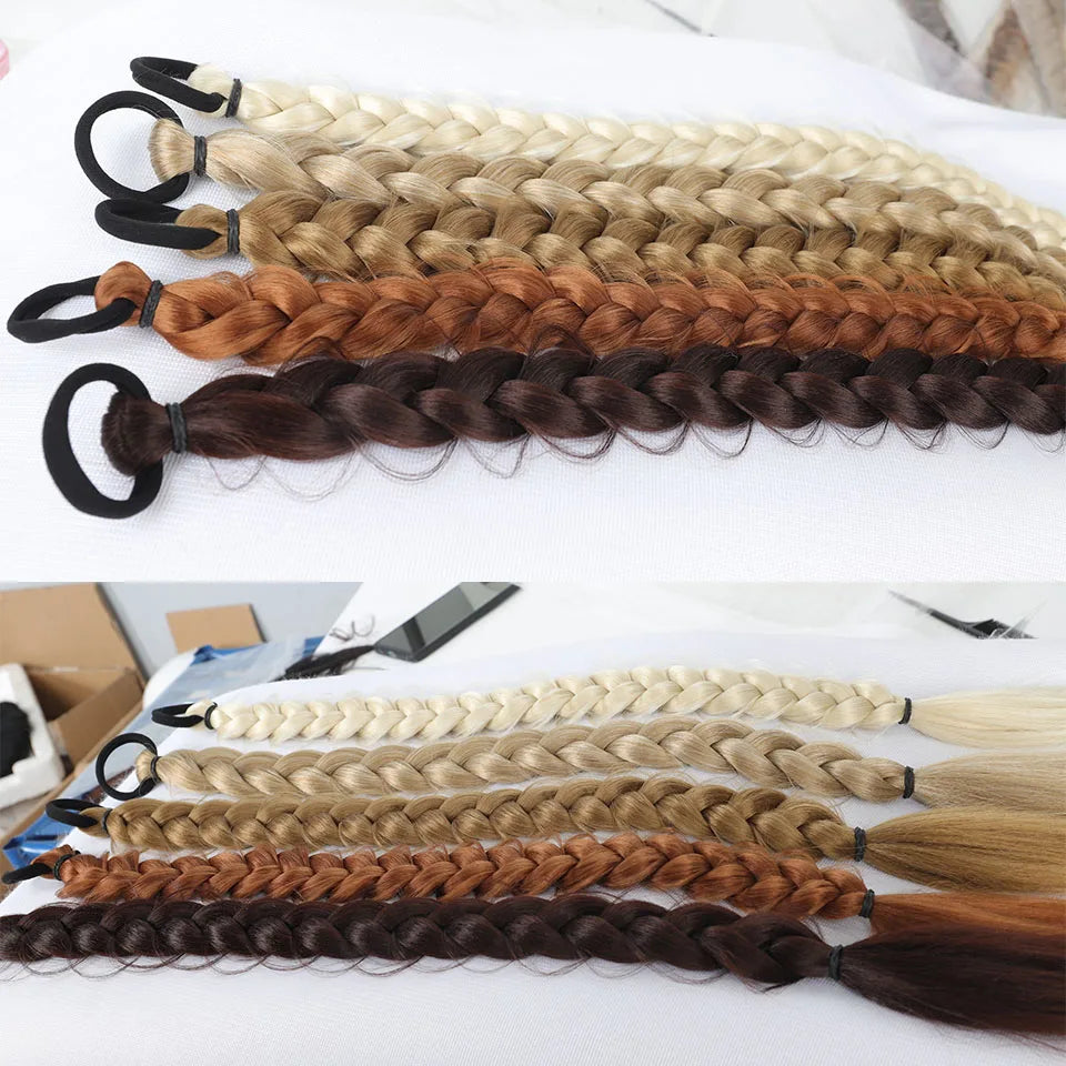 Long Synthetic Braided Ponytail Extension with Secure Rubber Band - 2