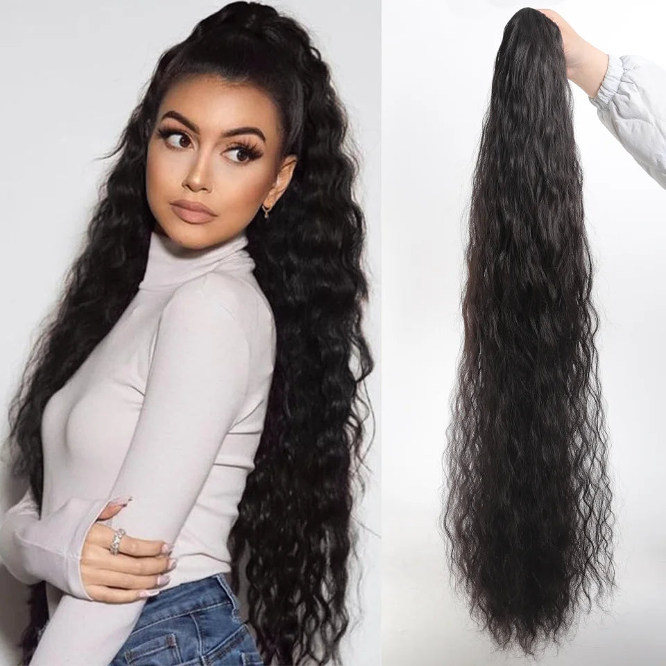 36 Inch Curly Wavy Drawstring Ponytail Extension