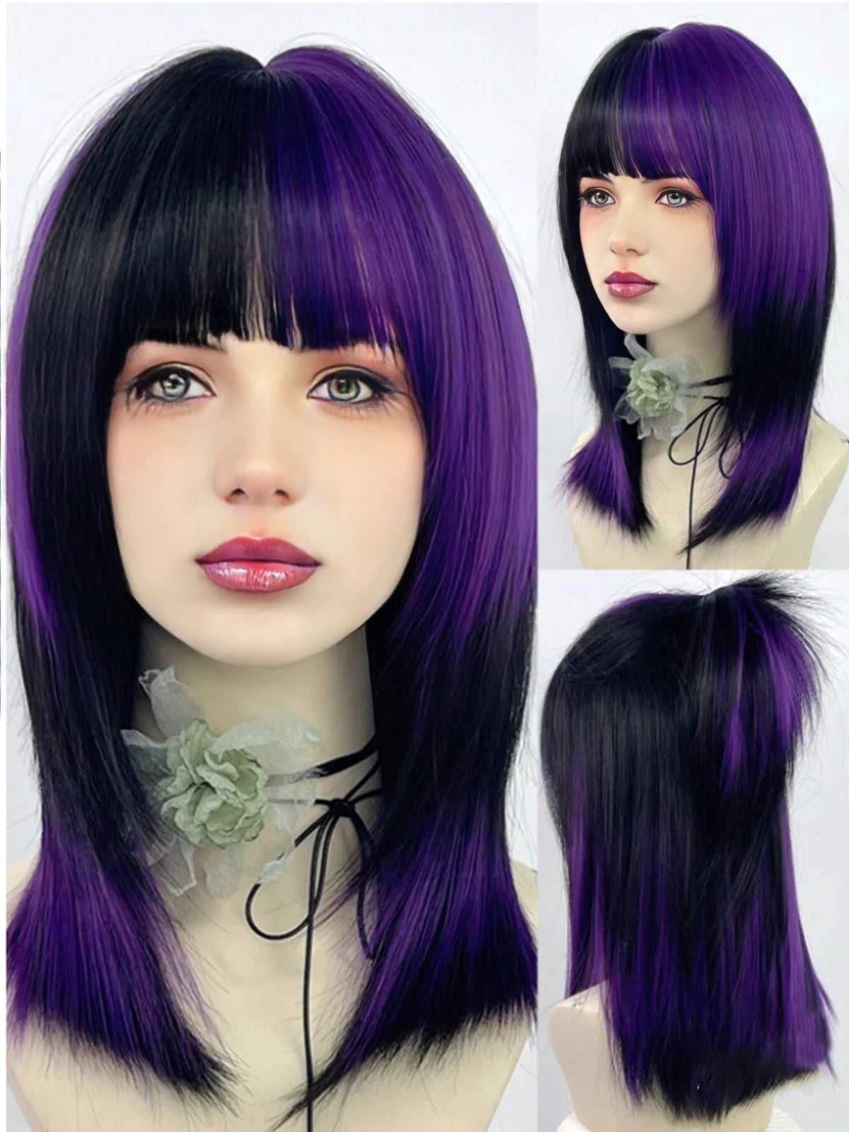 Two-Tone Straight Layered Wig with Bangs for Parties and Cosplay