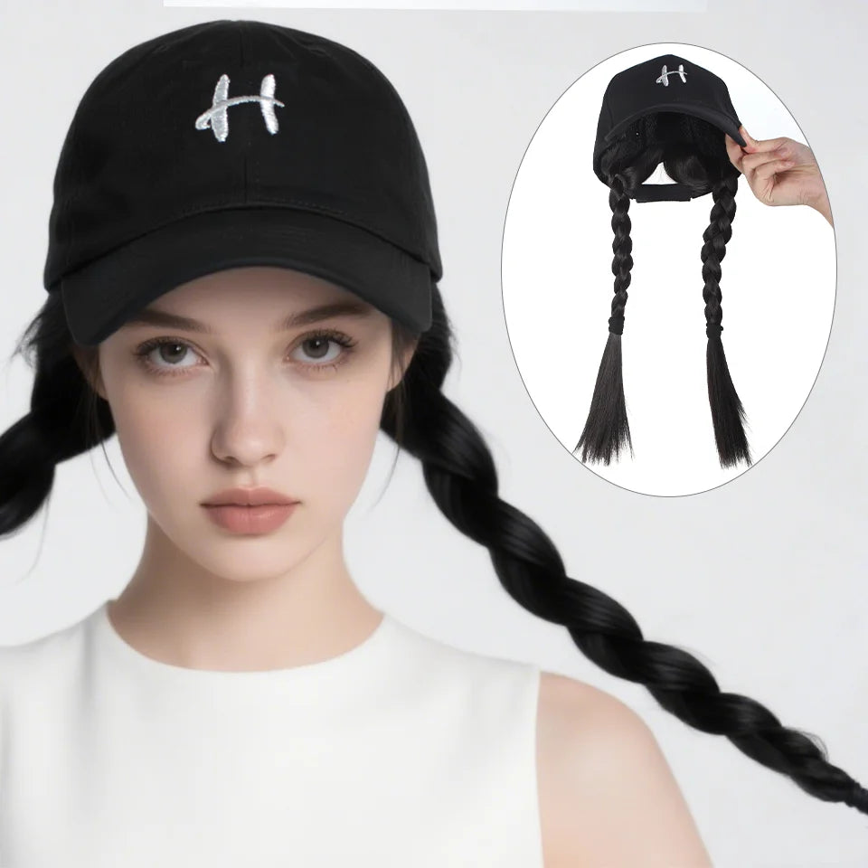 Synthetic Braided Hair Baseball Cap for Quick Hairstyling - 1