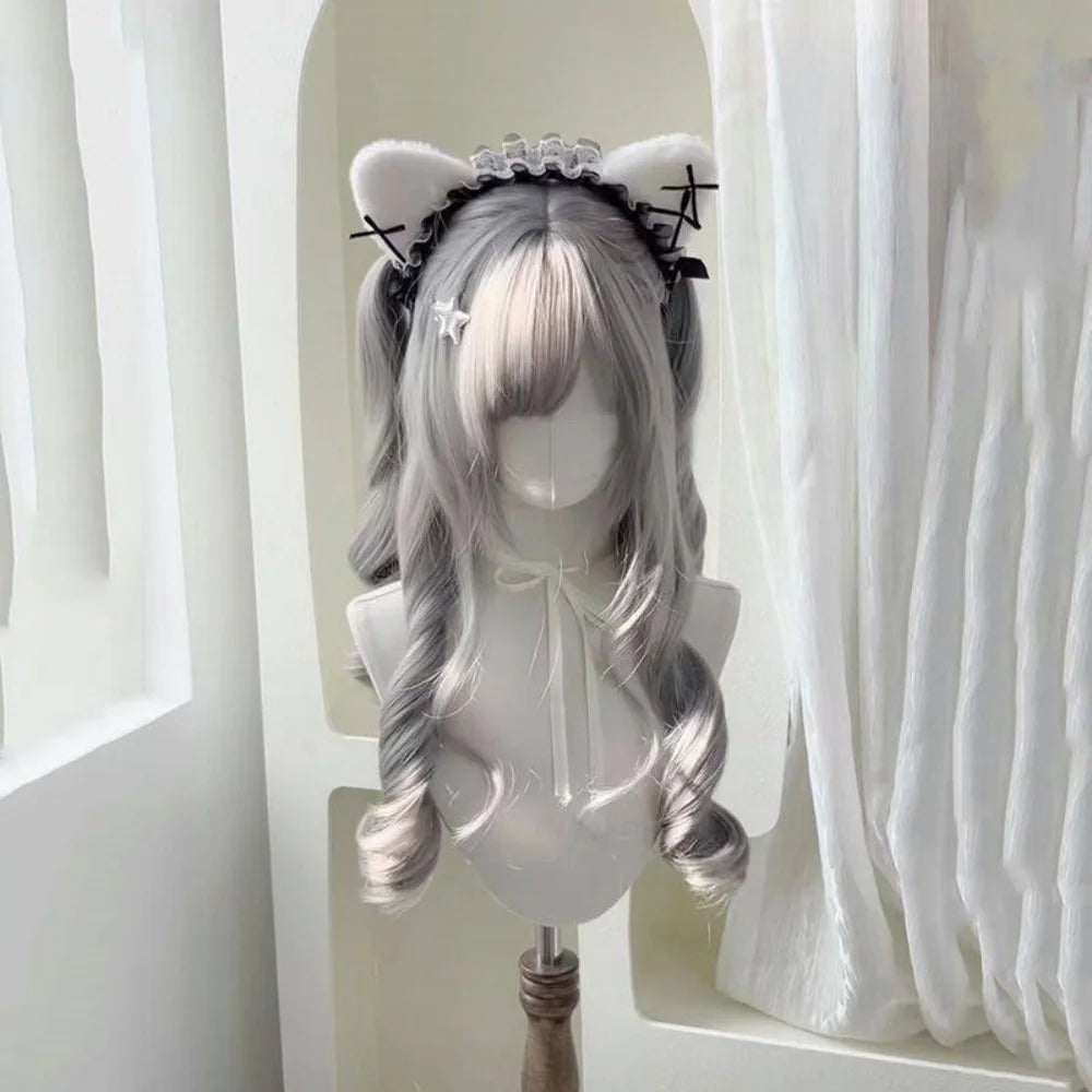 Long Wavy Silver Gray Cosplay Wig with Bangs for Women - 2
