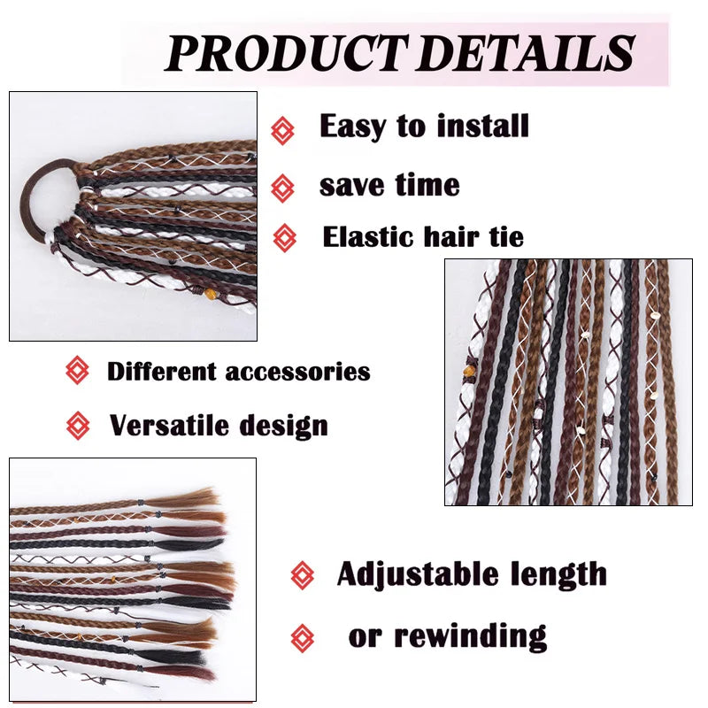 Bohemian Braided Ponytail Extension for Women Hippie Style Hair Accessory