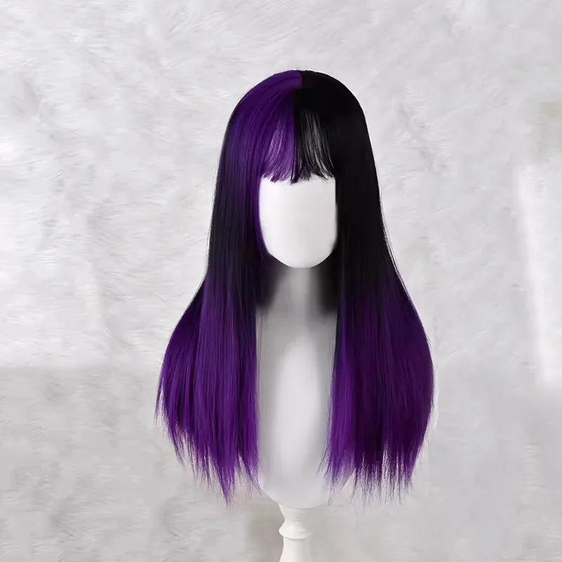 Split Color Long Straight Cosplay Wig with Bangs - 6