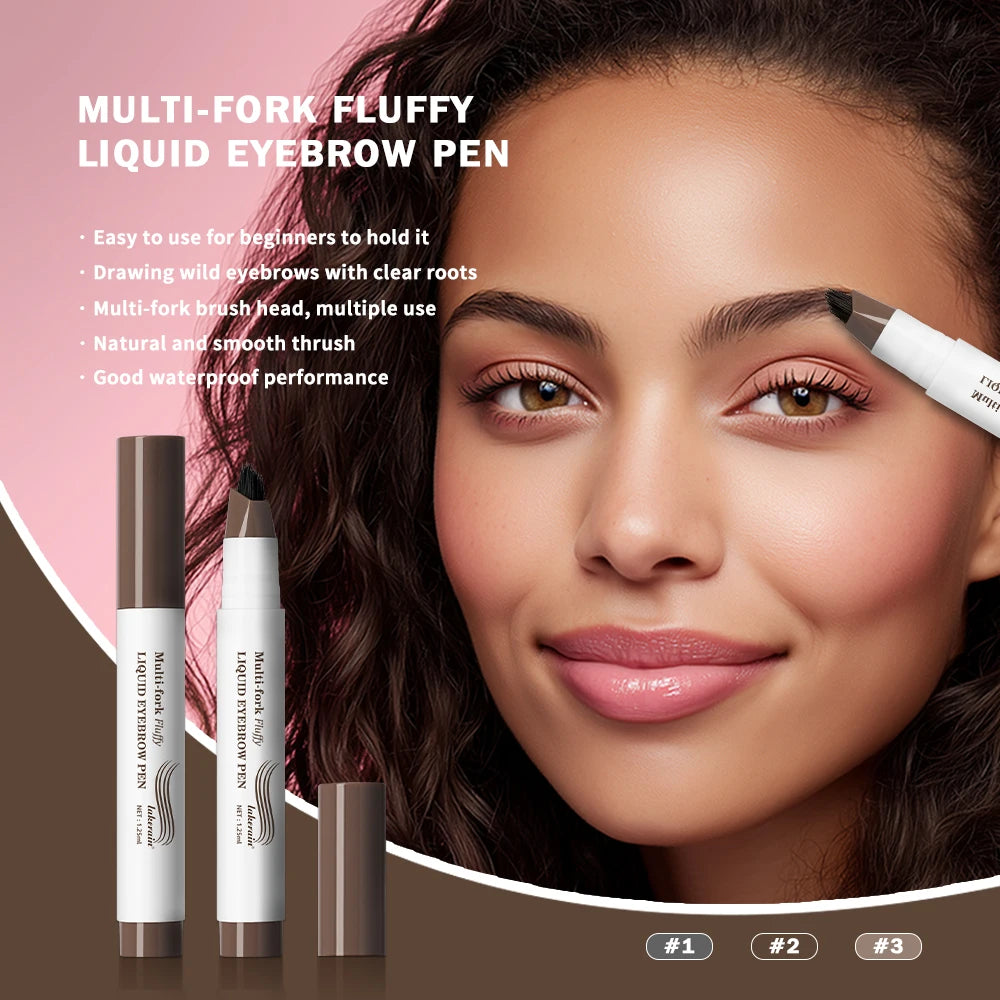 Waterproof Multi-Fork Liquid Eyebrow Pen for Natural Fluffy Brows
