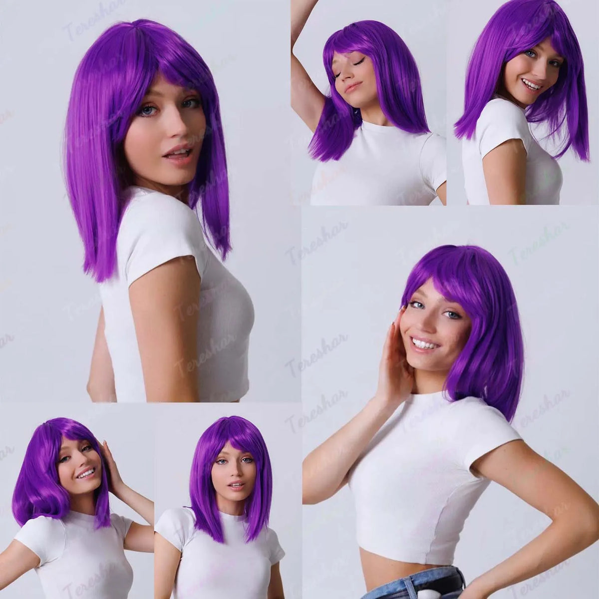 Heat Resistant Synthetic Straight Bob Wig with Bangs for Women