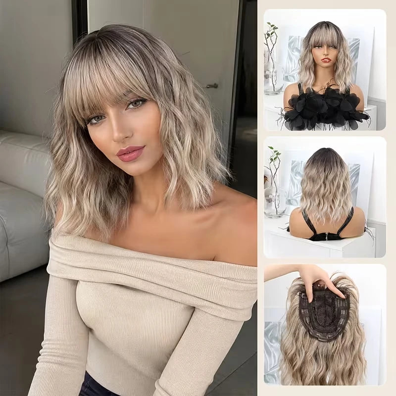 Wavy Curly Hair Topper Extension with Clips