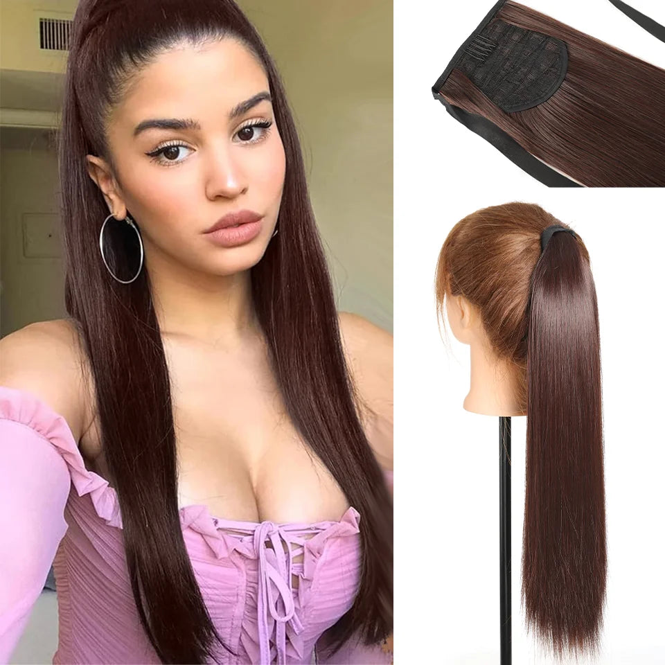 22-Inch Long Straight Wrap Around Ponytail Extension - 8