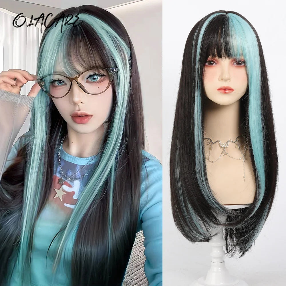 24 Inch Long Pink Cosplay Wig with Bangs