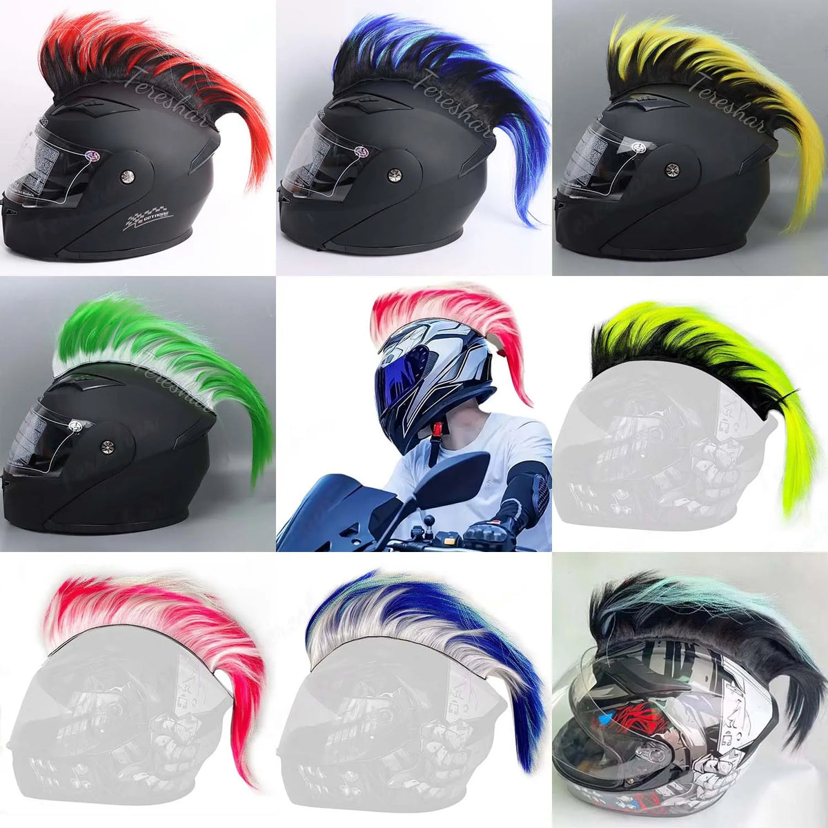 Mohawk Helmet Wig Decoration for Motorcycle and Sports Helmets