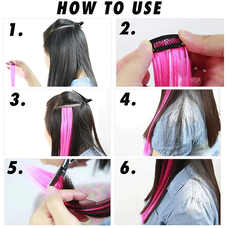 12-Piece Colorful Clip-In Hair Extensions for Parties