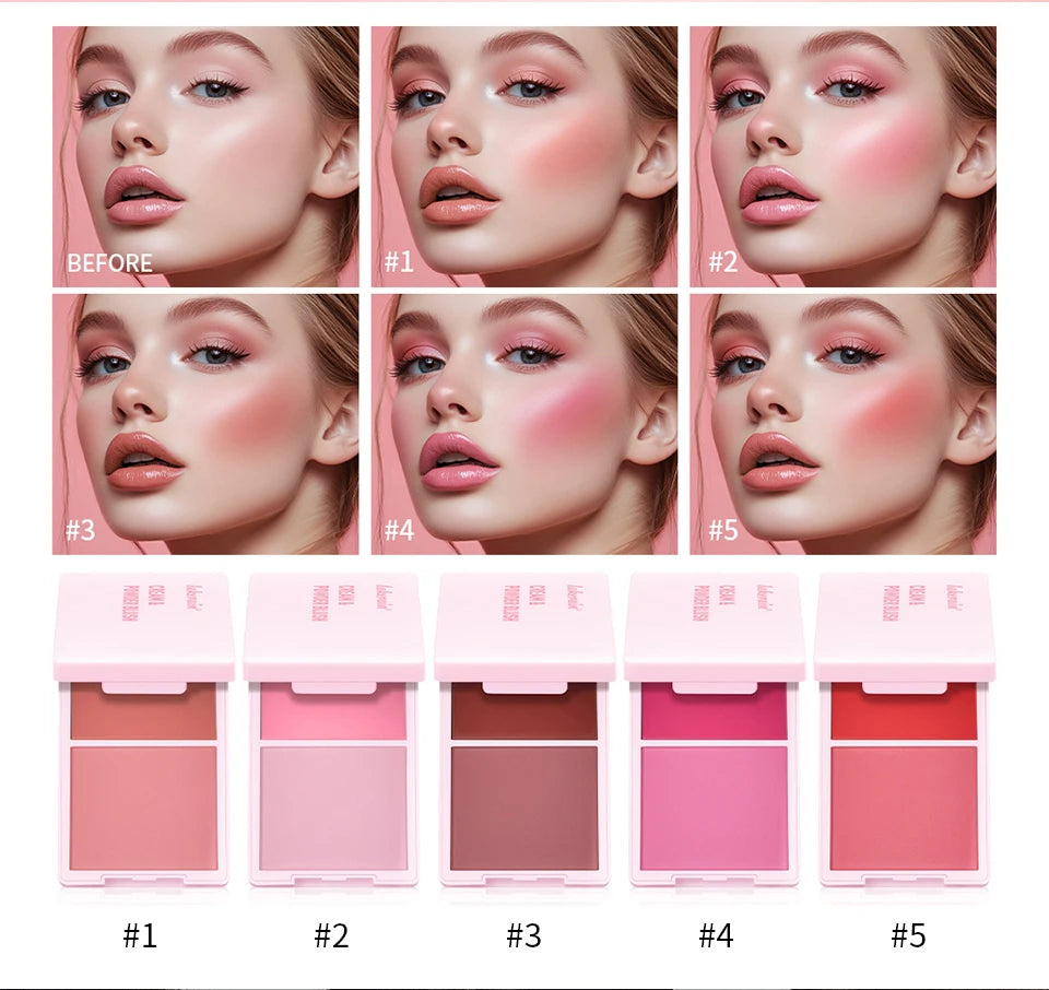 2-in-1 Cream and Powder Blush Palette for Long-Lasting Radiant Makeup - 8