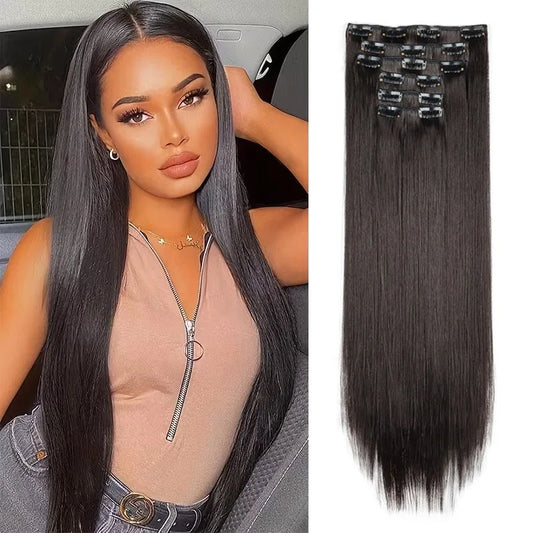 24-Inch Long Straight Clip-In Hair Extensions for Daily Wear