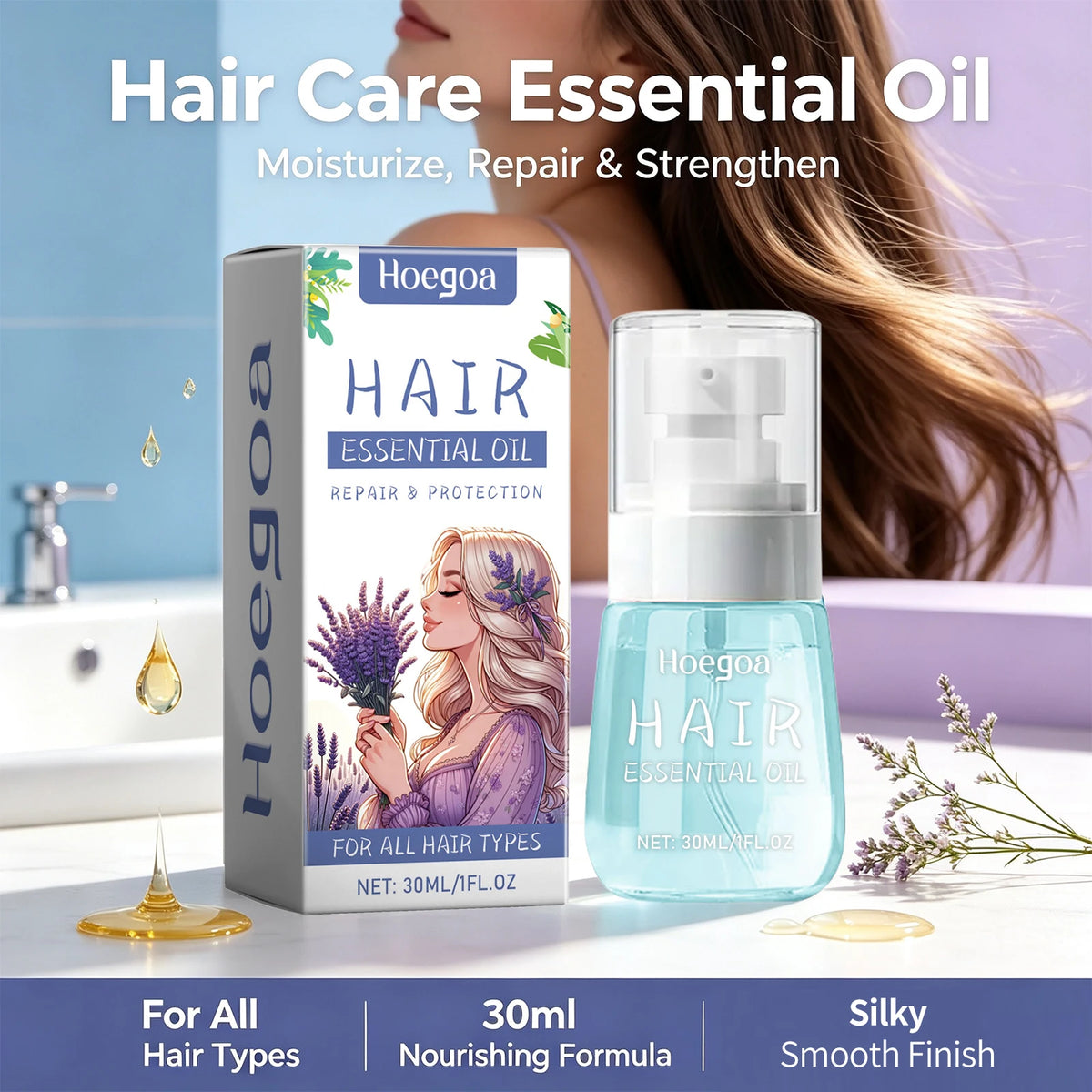 Lavender Essential Hair Oil for Frizz Control and Split End Repair