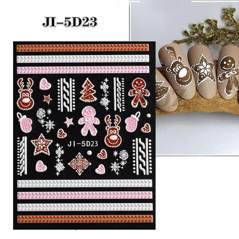5D Embossed Christmas Nail Art Stickers for Winter Holiday Manicures