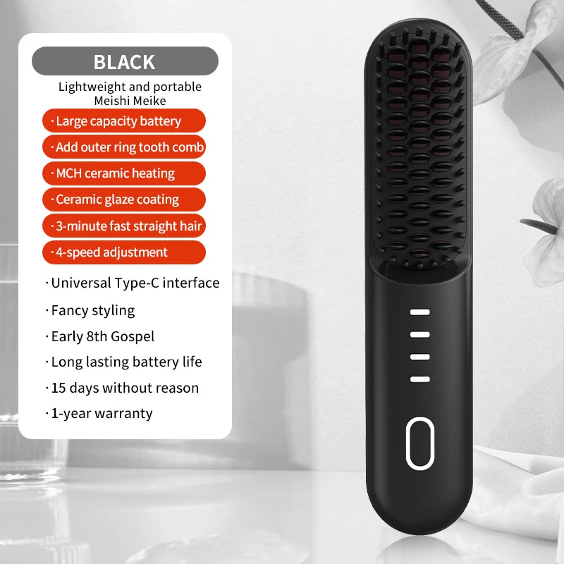 Fast Heating Cordless Hair Straightening Brush for Smooth Frizz-Free Hair