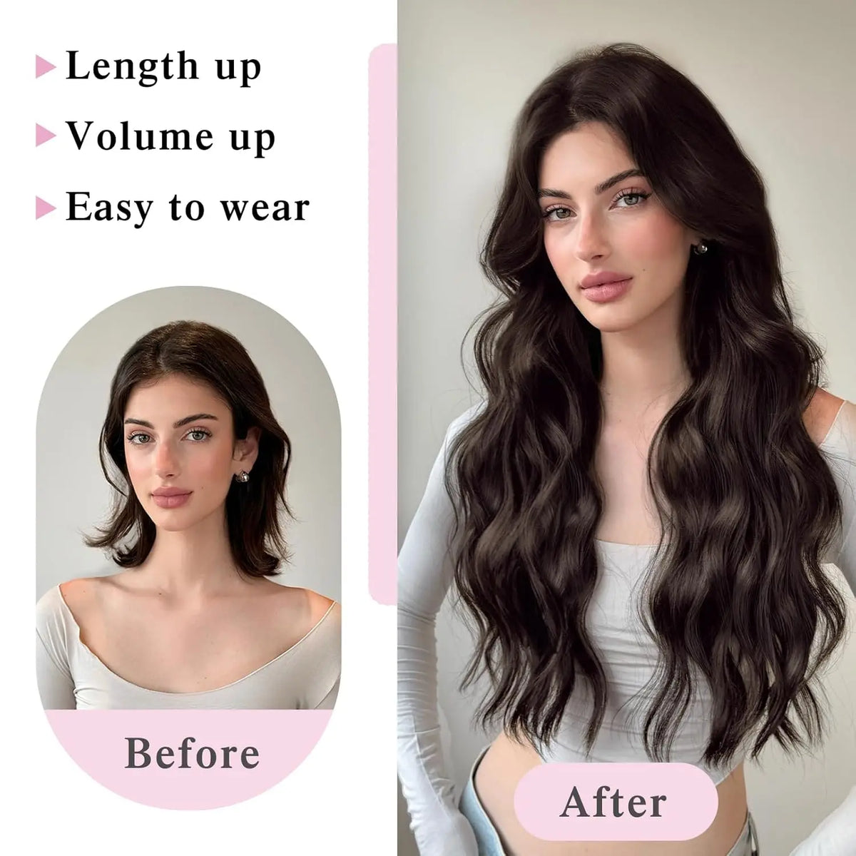 20 Inch Wavy Synthetic Hair Extensions with Invisible Clips