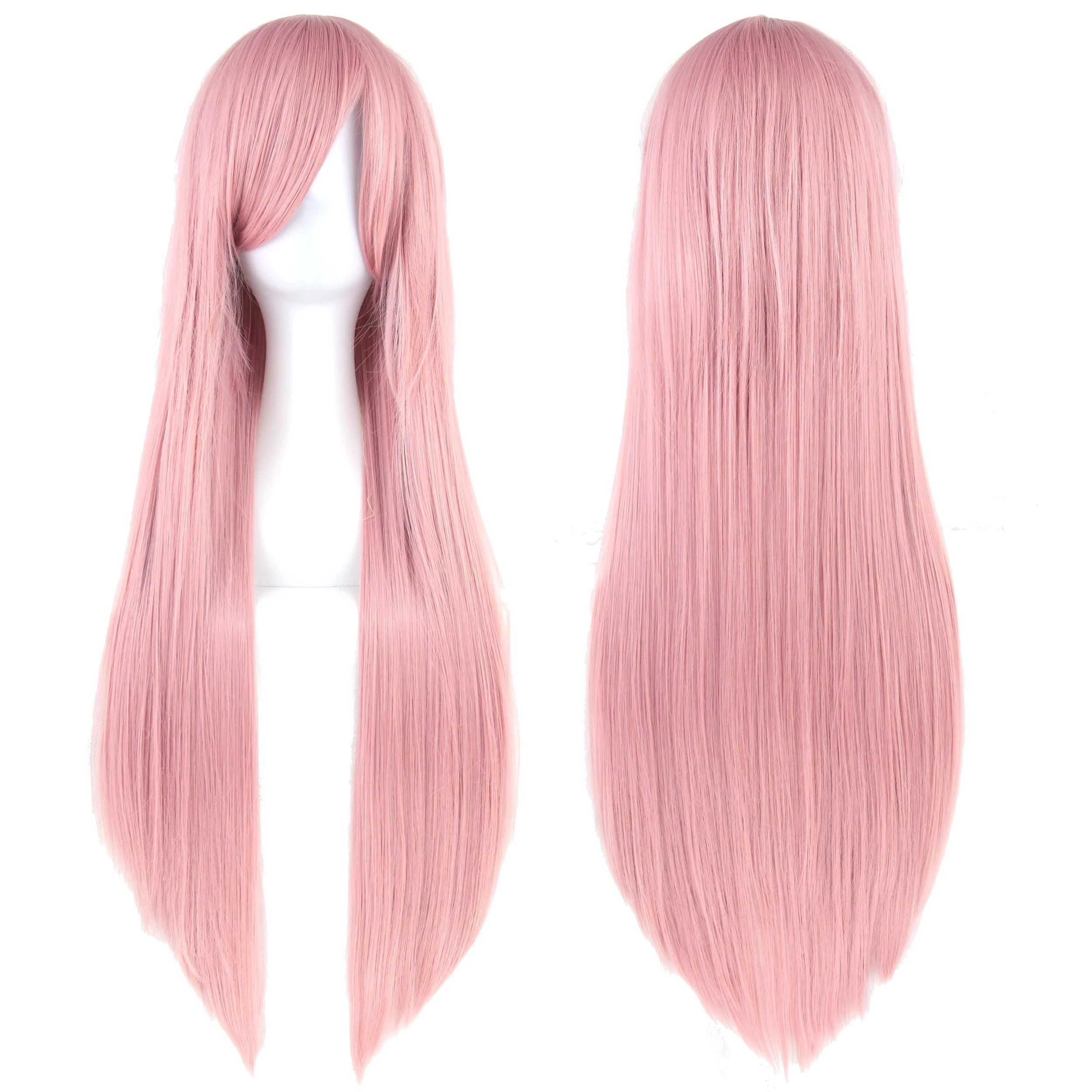 Long Straight Pink Cosplay Wig with Bangs for Halloween Costume Parties - 2