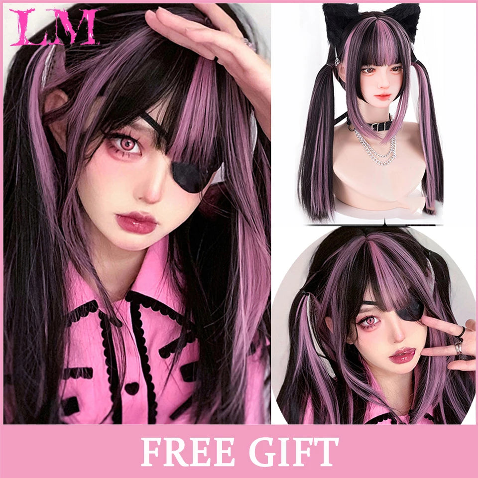 24-Inch Long Pink Cosplay Wig for Costumes