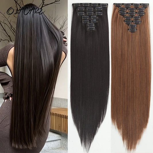 32-Inch Long Straight Clip-In Synthetic Hair Extensions